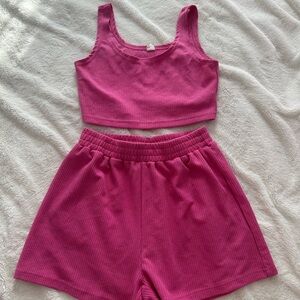 Pink Ribbed Tank and Shorts Set